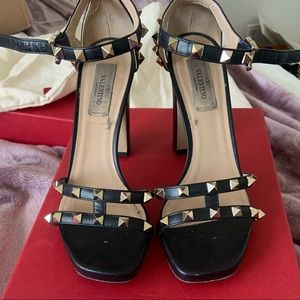 Valentino Black Studded Block Heels Size 36.5